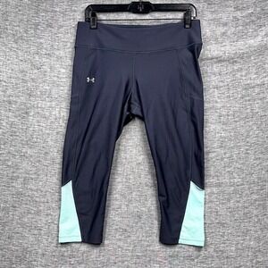 Under Armour Leggings Women's Large Black Teal Compression Capri Cropped Workout